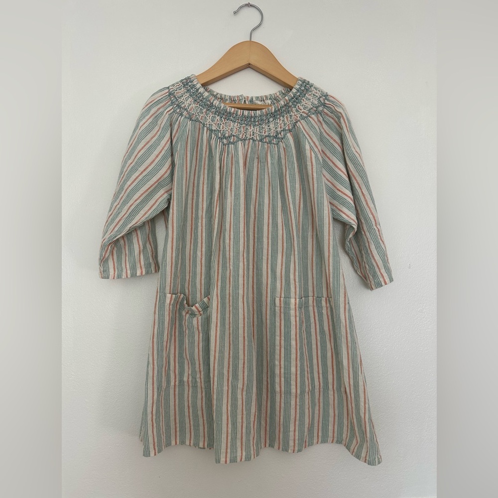 Striped Kids Dress in Green and Pink